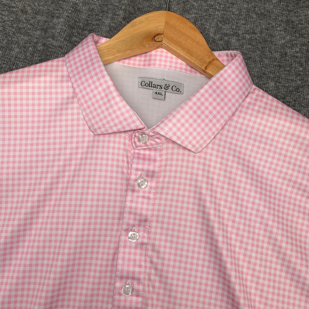 Collars & Co Polo Dress Shirt Men 4XL Pink Gingham Check Business Shark Tank